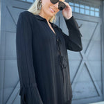 Textured Knit Front-Tie Top-Black - Infinity Raine