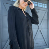 Textured Knit Front-Tie Top-Black - Infinity Raine