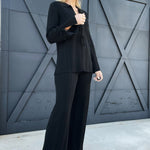 Textured Knit Front-Tie Top-Black - Infinity Raine