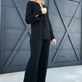 Textured Knit Front-Tie Top-Black - Infinity Raine
