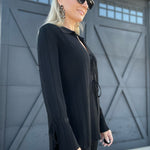 Textured Knit Front-Tie Top-Black - Infinity Raine