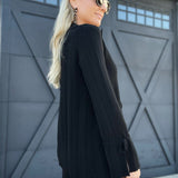 Textured Knit Front-Tie Top-Black - Infinity Raine