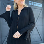 Textured Knit Front-Tie Top-Black - Infinity Raine