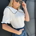 Knit Pointelle Top-Off White - Infinity Raine