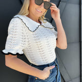 Knit Pointelle Top-Off White - Infinity Raine