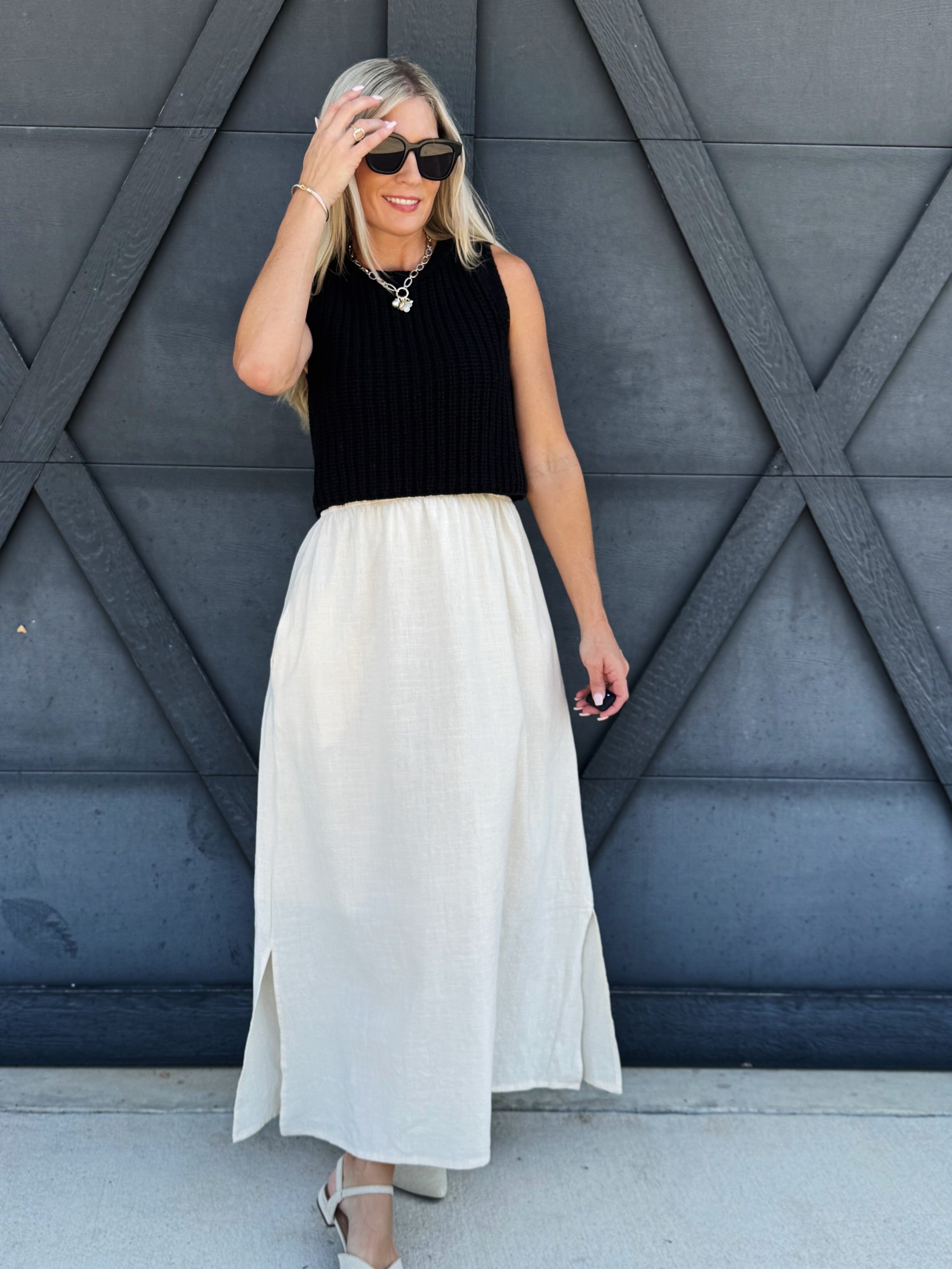 Chunky Twofer Sweater Midi Dress In Black - Infinity Raine