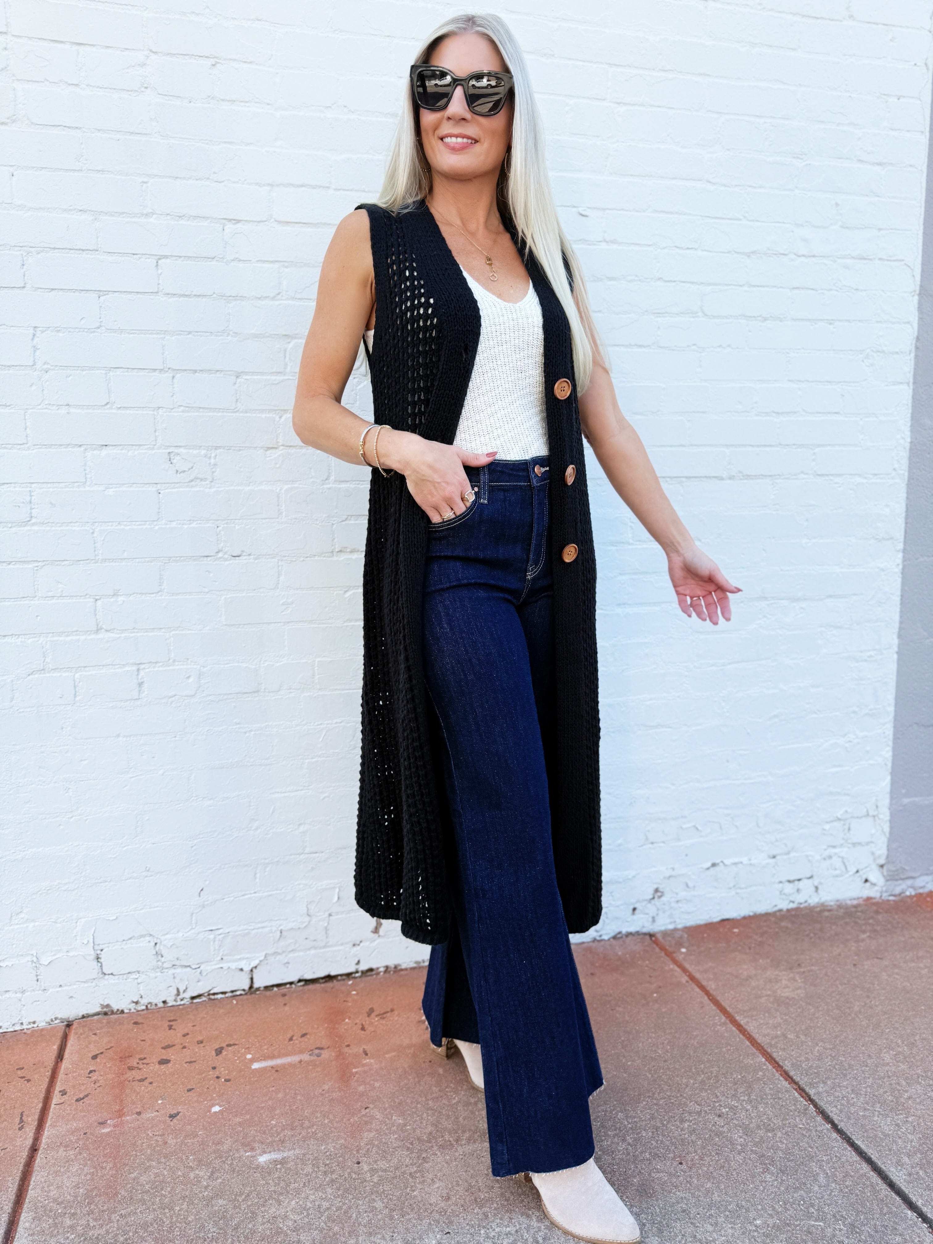 in february Outerwear - Cardigans Sleeveless Midi Cardigan In Black
