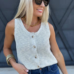 Button Down Sweater Vest Top In Ash Blue - Infinity Raine