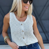 Button Down Sweater Vest Top In Ash Blue - Infinity Raine