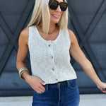 Button Down Sweater Vest Top In Ash Blue - Infinity Raine