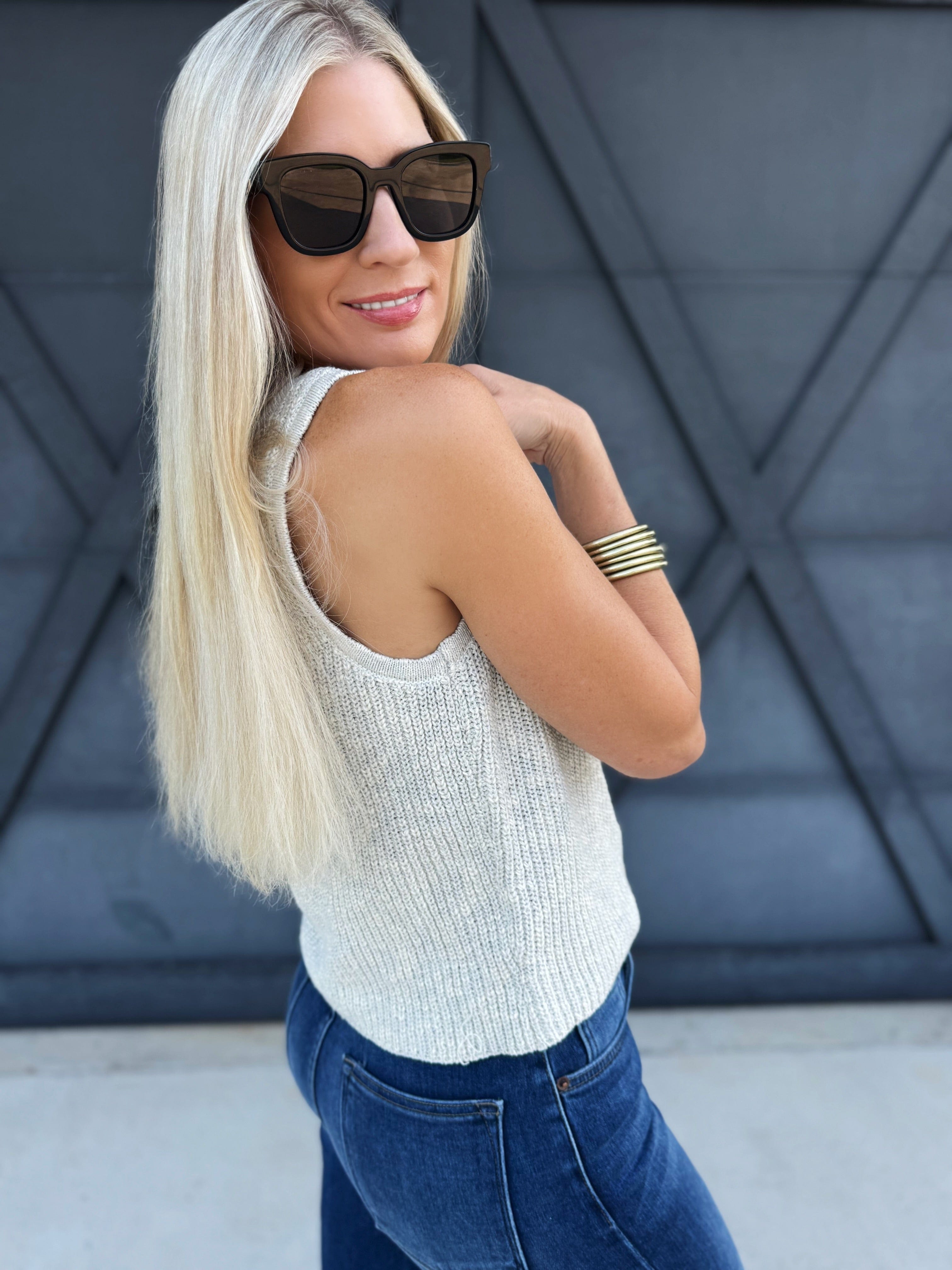 Button Down Sweater Vest Top In Ash Blue - Infinity Raine