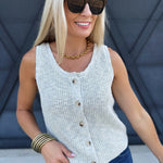 Button Down Sweater Vest Top In Ash Blue - Infinity Raine