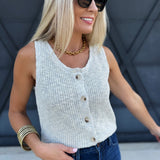 Button Down Sweater Vest Top In Ash Blue - Infinity Raine