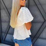 Organza Bubble Sleeve Blouse In Optic White - Infinity Raine