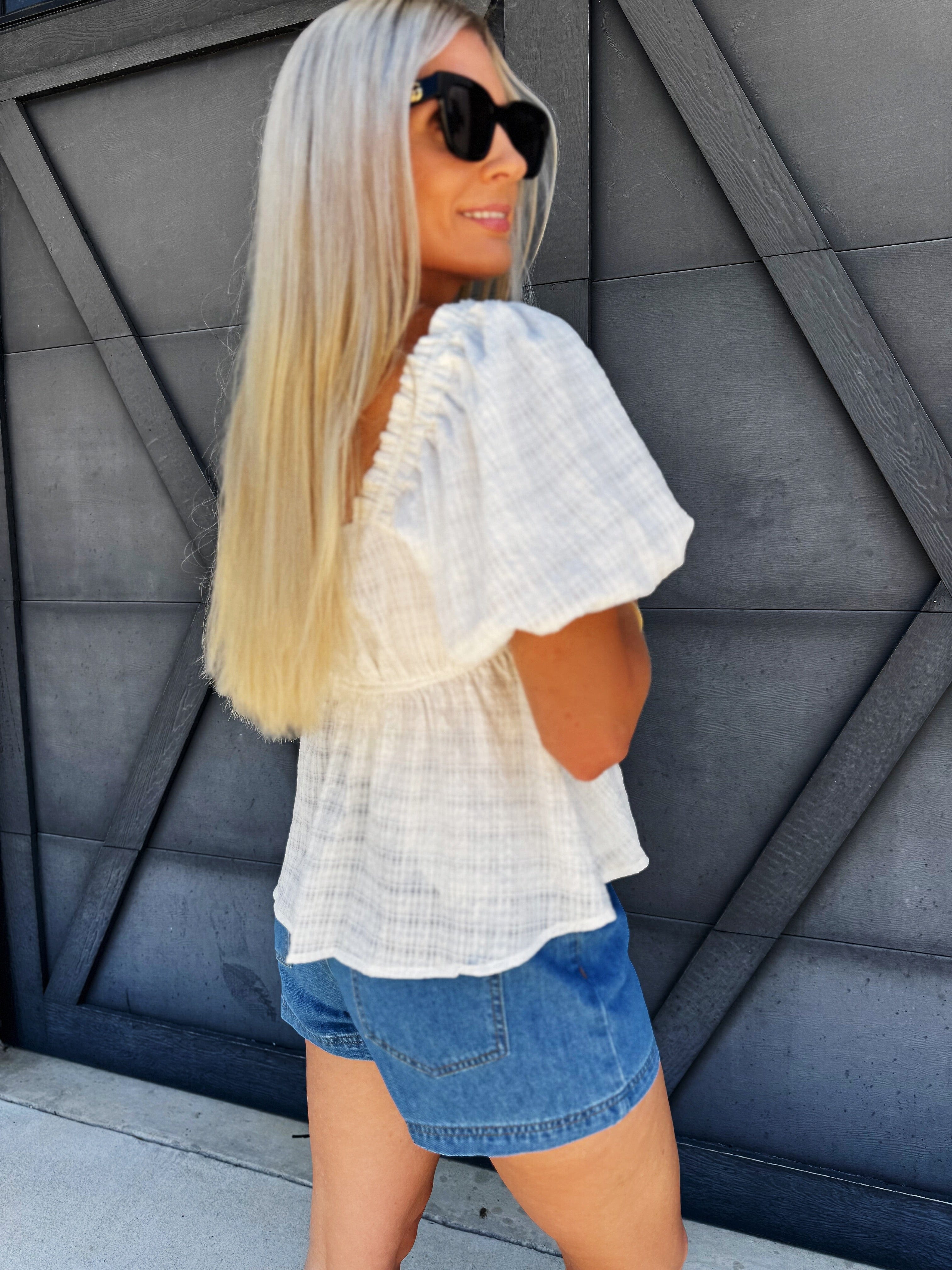 Organza Bubble Sleeve Blouse In Optic White - Infinity Raine