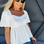 Organza Bubble Sleeve Blouse In Optic White - Infinity Raine