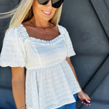 Organza Bubble Sleeve Blouse In Optic White - Infinity Raine