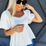 Organza Bubble Sleeve Blouse In Optic White - Infinity Raine