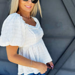 Organza Bubble Sleeve Blouse In Optic White - Infinity Raine
