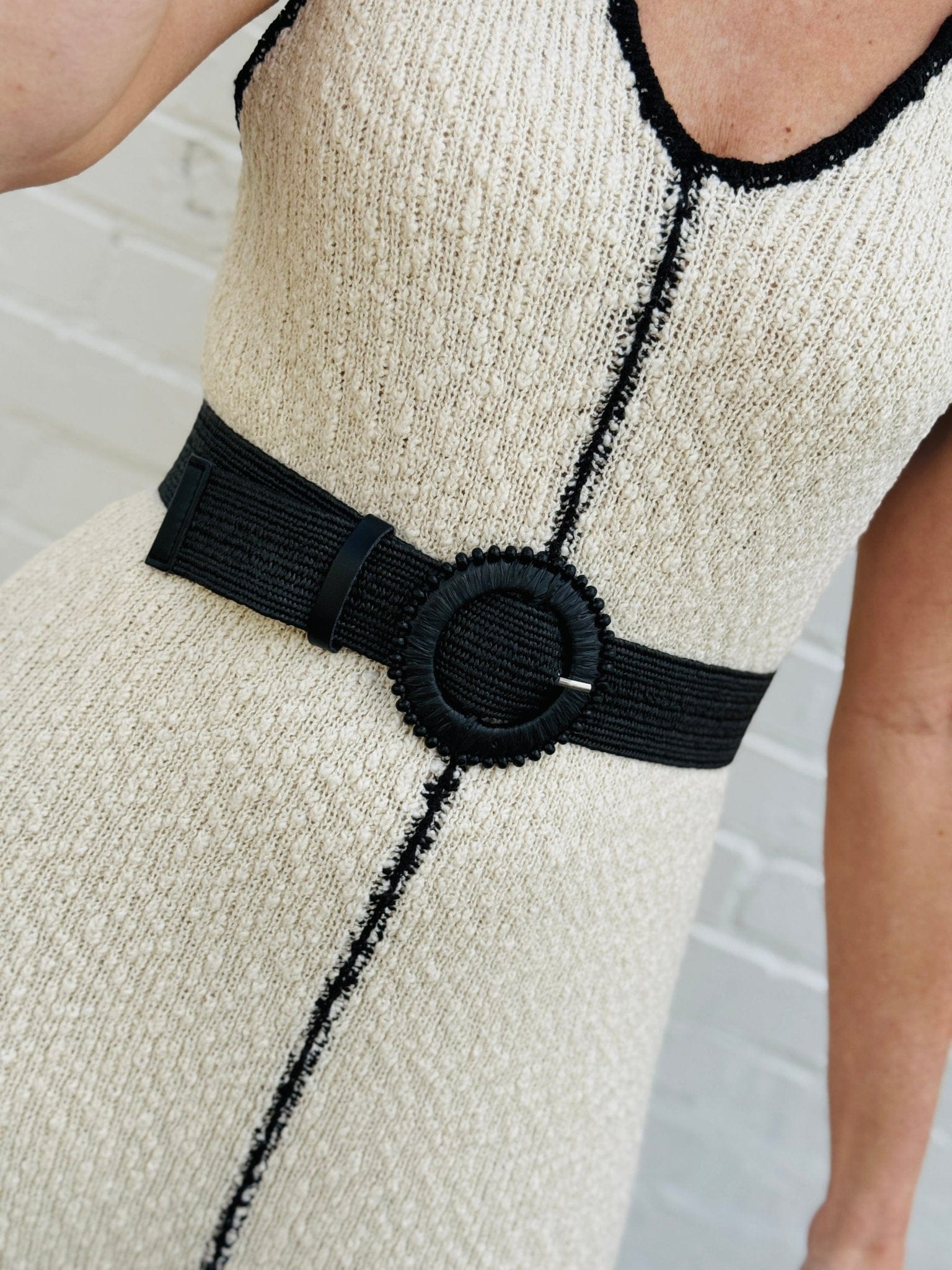 Infinity Raine Accessories - Belts Woven Stretch Beaded Round Buckle Boho Belt
