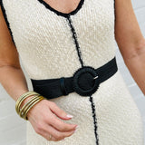 Infinity Raine Accessories - Belts Woven Stretch Beaded Round Buckle Boho Belt