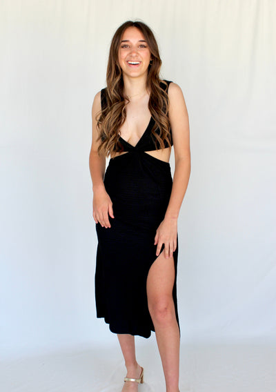 Midnight Split Dress-Black - Infinity Raine