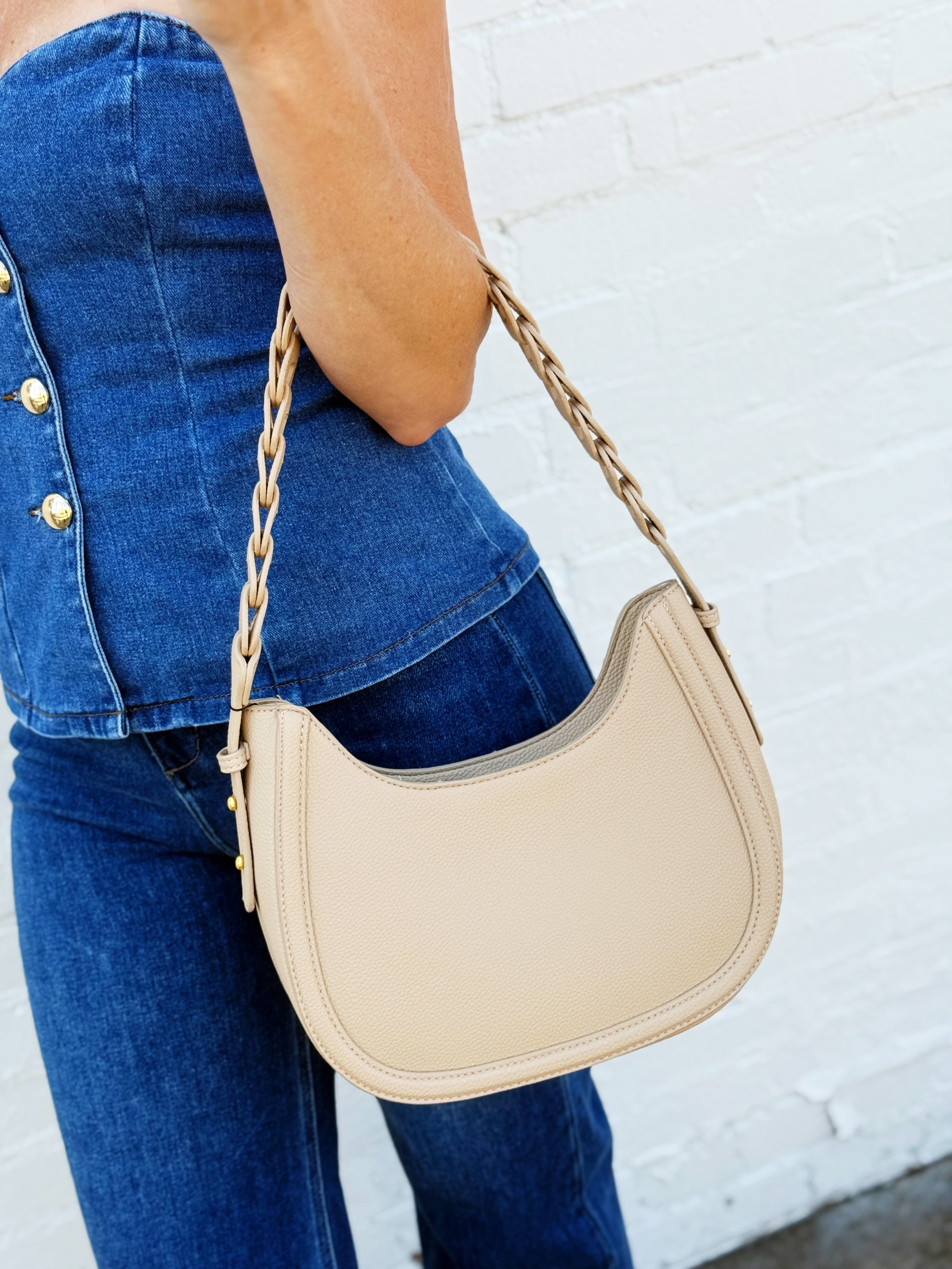 Braided Shoulder Bag In Nude - Infinity Raine