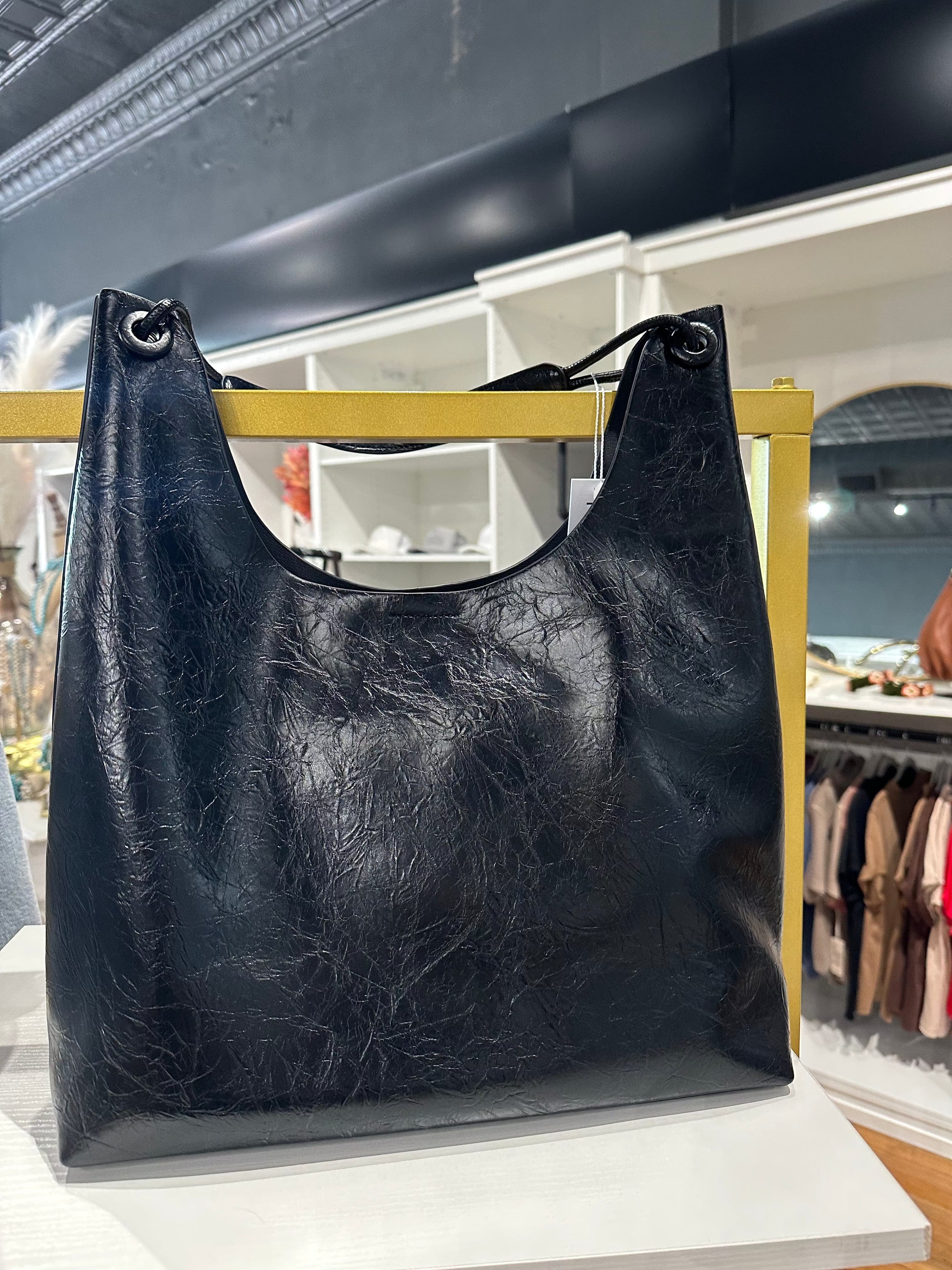 Faux Leather Shoulder Bag In Black - Infinity Raine