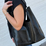 Faux Leather Shoulder Bag In Black - Infinity Raine