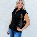 Faux Leather Weave Trim Bag In Black - Infinity Raine