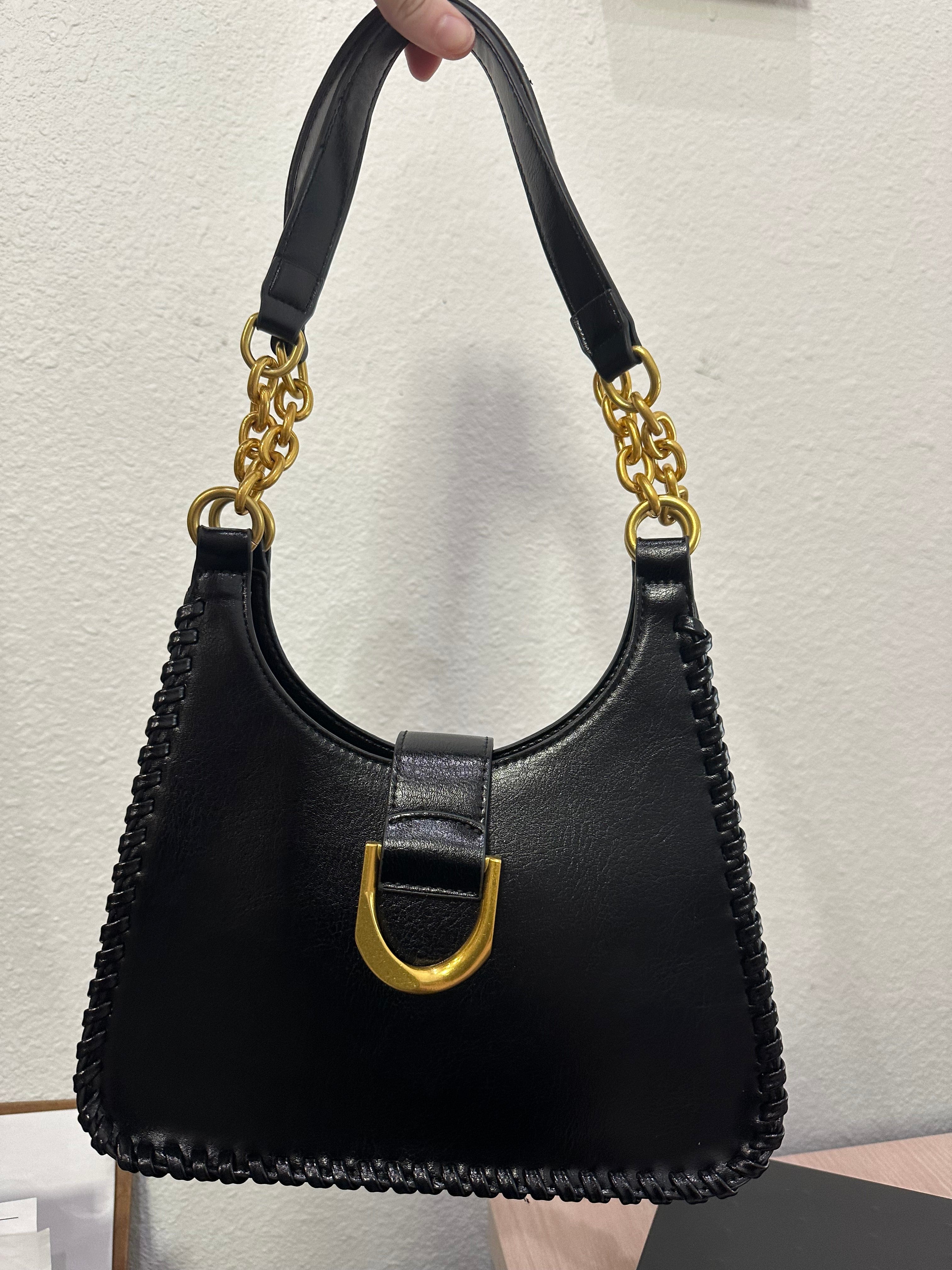 Faux Leather Weave Trim Bag In Black - Infinity Raine