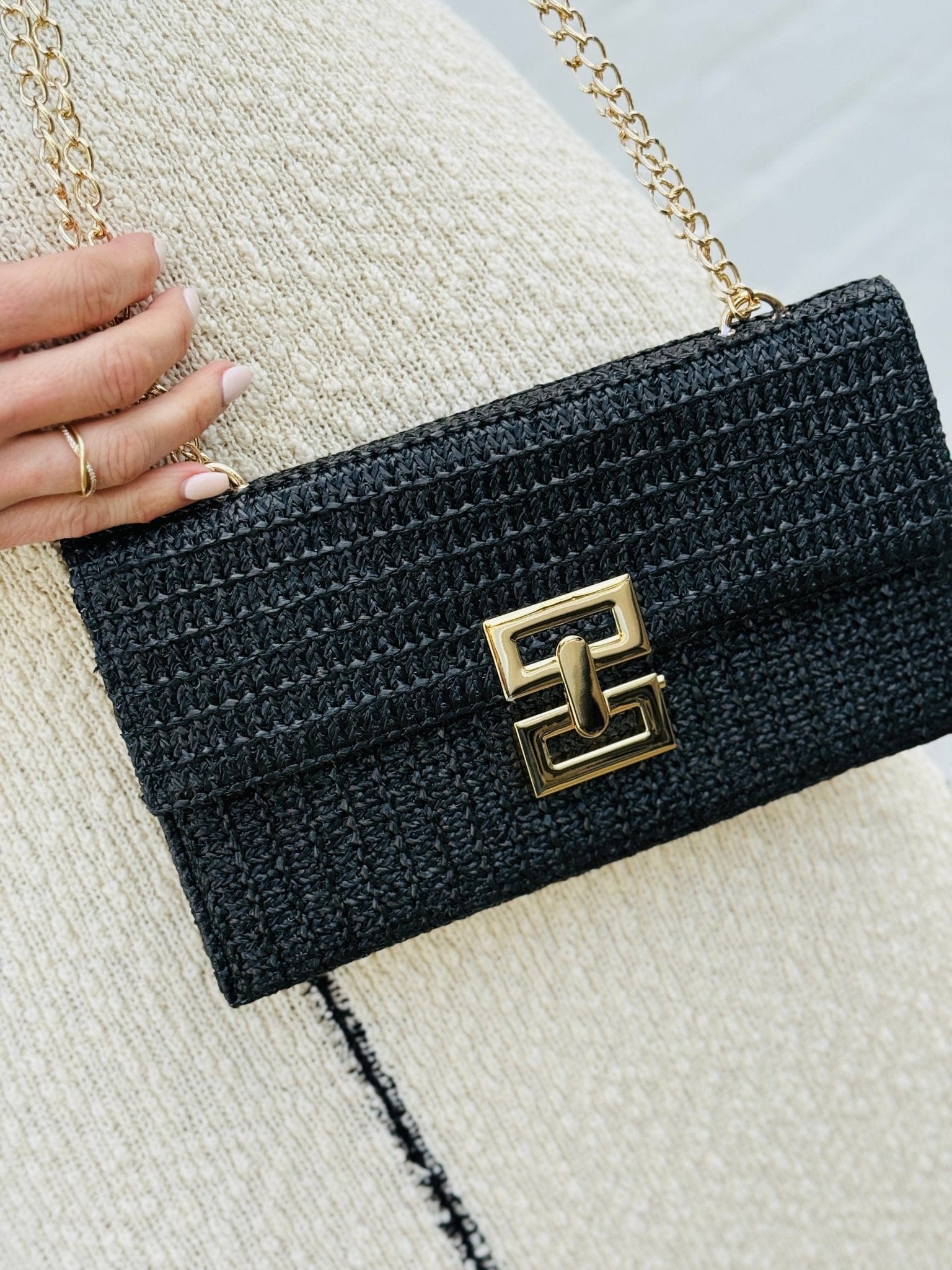 Infinity Raine Bags - Purses & Handbags Straw Woven Boho Clutch Purse In Black 92085494