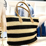 Infinity Raine Bags - Purses & Handbags Striped Straw Woven Shoulder Tote In Black 04602870