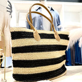 Infinity Raine Bags - Purses & Handbags Striped Straw Woven Shoulder Tote In Black 04602870