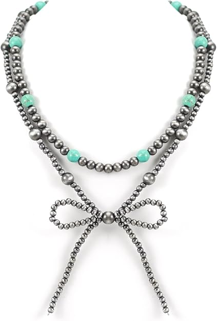 Navajo Pearl Bow Necklace With Turquoise - Infinity Raine