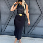 Satin Midi Skirt In Black - Infinity Raine