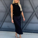 Satin Midi Skirt In Black - Infinity Raine