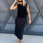 Satin Midi Skirt In Black - Infinity Raine