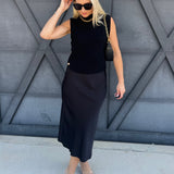 Satin Midi Skirt In Black - Infinity Raine