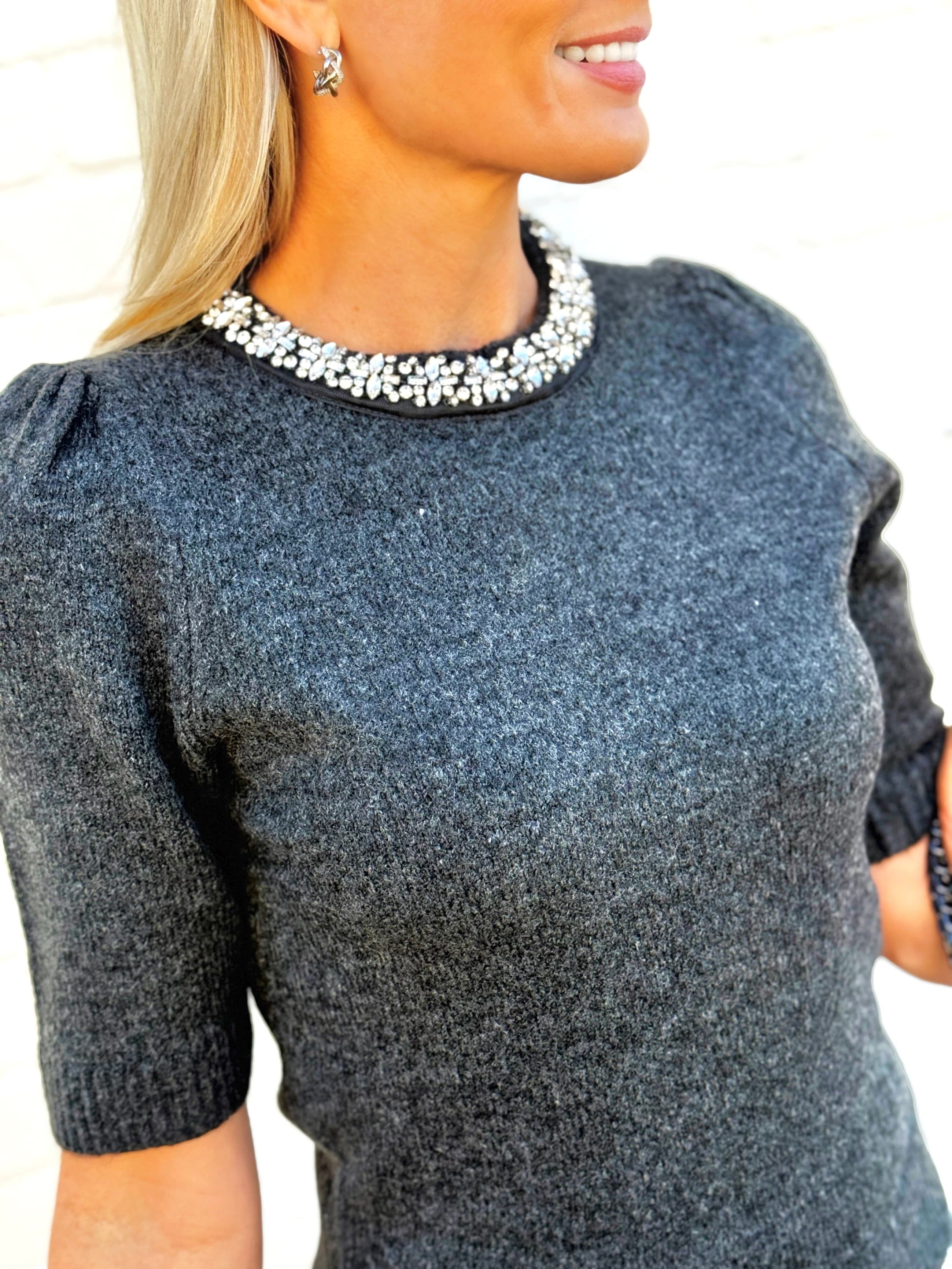 Infinity Raine Tops - Sweaters Charcoal Glam Jewel Sweater