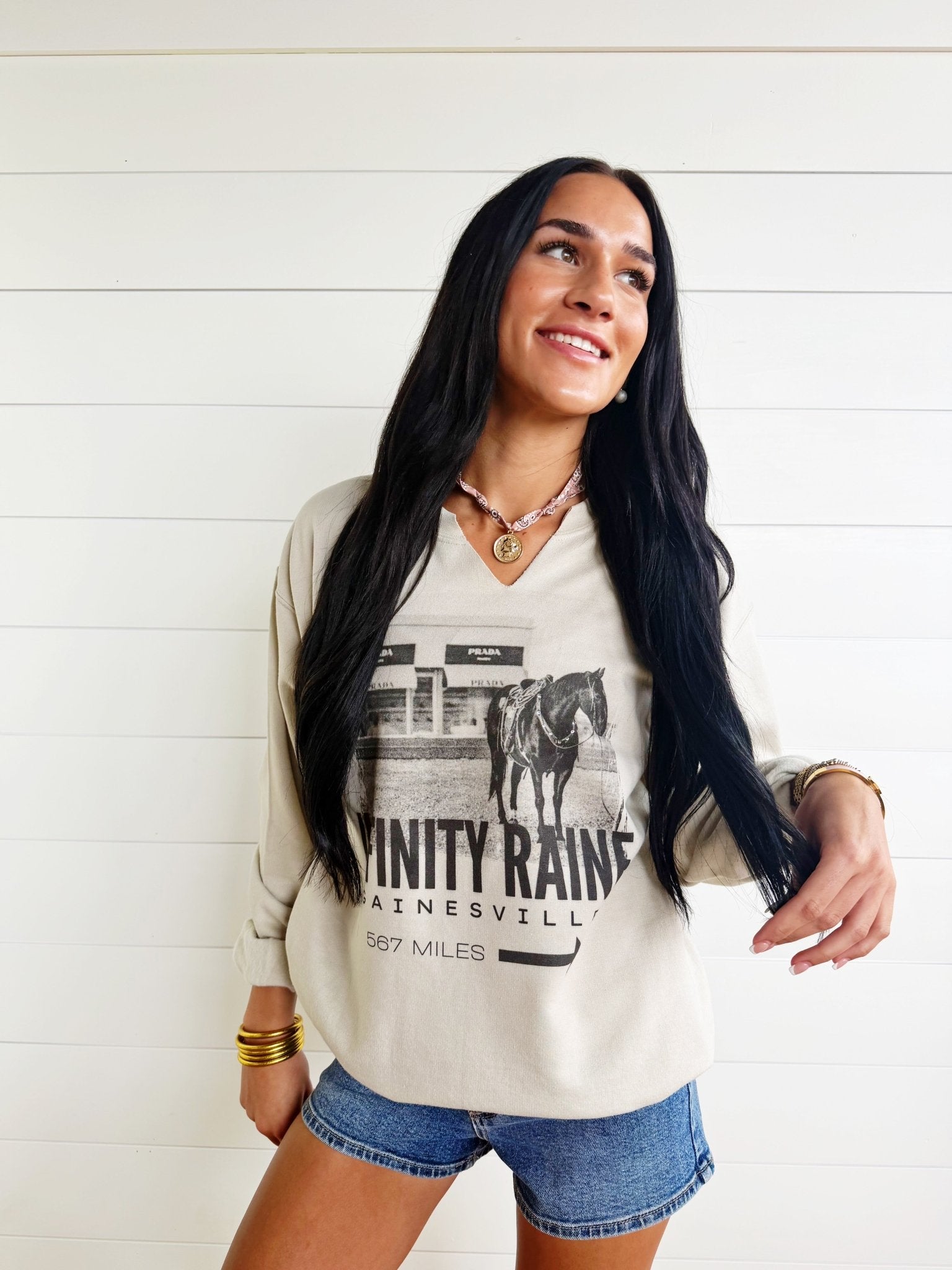 Infinity Raine V-Neck Cut Sweatshirt In Cream - Infinity Raine
