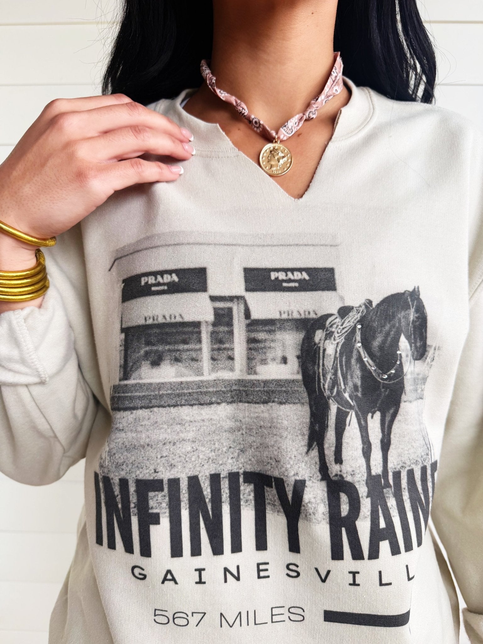 Infinity Raine V-Neck Cut Sweatshirt In Cream - Infinity Raine