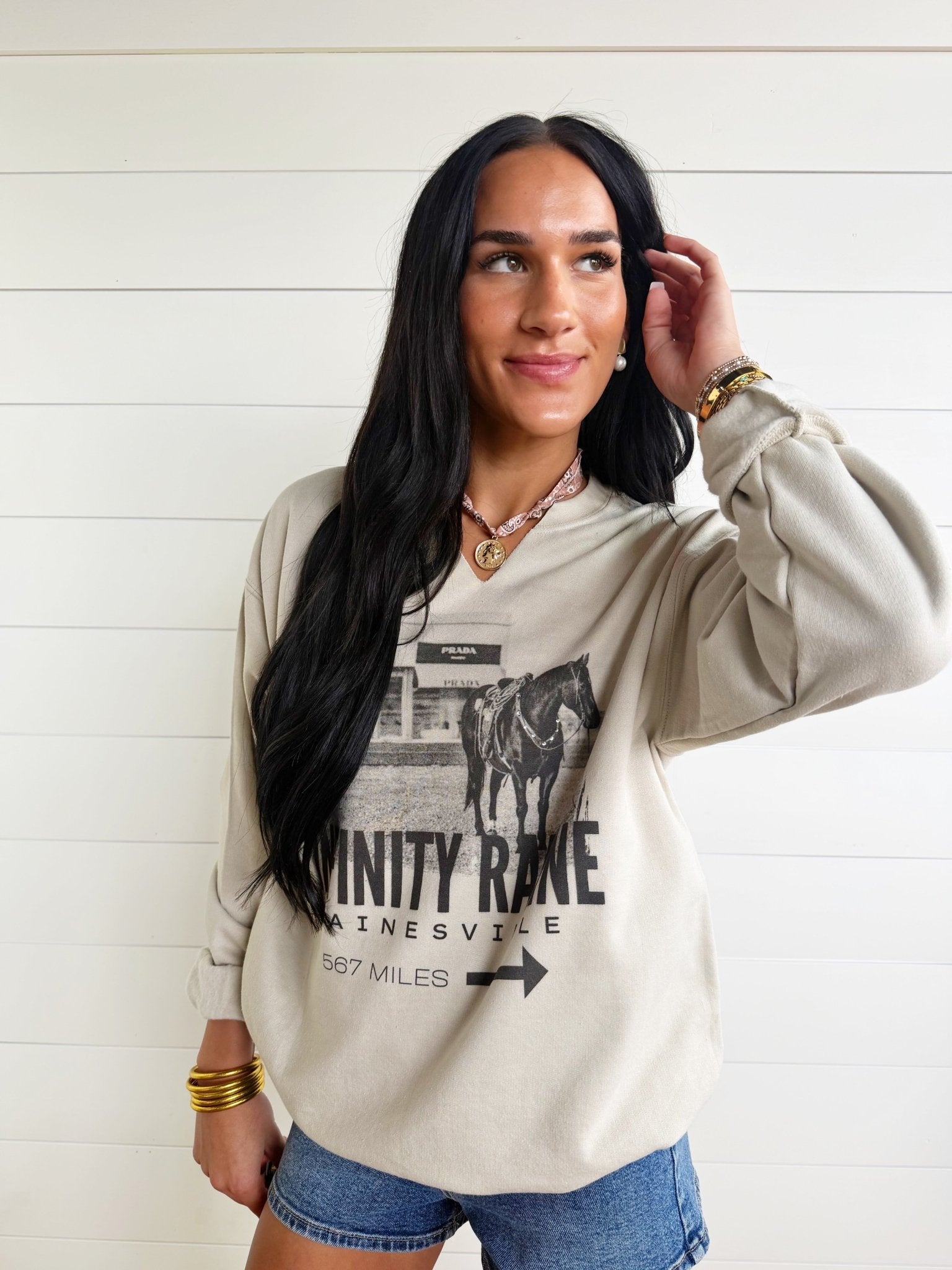 Infinity Raine V-Neck Cut Sweatshirt In Cream - Infinity Raine