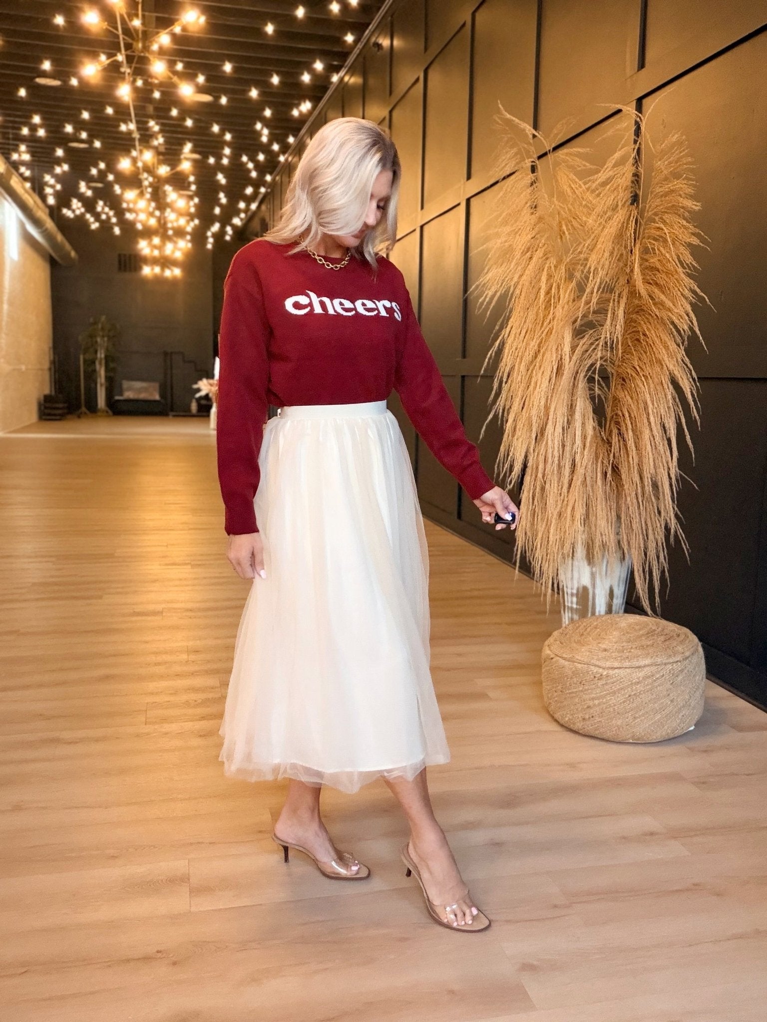 Invitation Tulle Midi Skirt In Cream - Infinity Raine