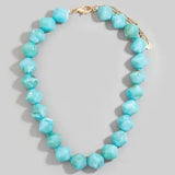 Irregular Marble Resin Beaded Necklace In Turquoise - Infinity Raine