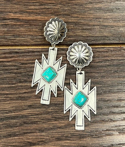 Aztec Concho Post Natural Turquoise Earrings - Infinity Raine