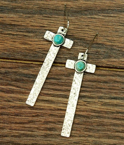 Cowboy Cross Natural Turquoise Earrings - Infinity Raine
