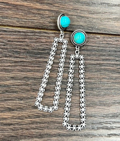 Natural Turquoise Post Concho Drop Earrings - Infinity Raine