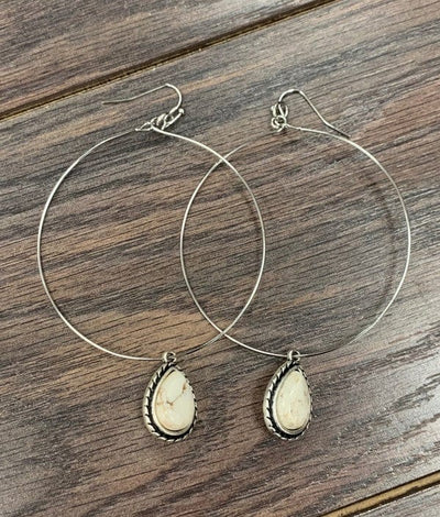 Natural Wht Drop Turquoise Hoop Earrings - Infinity Raine