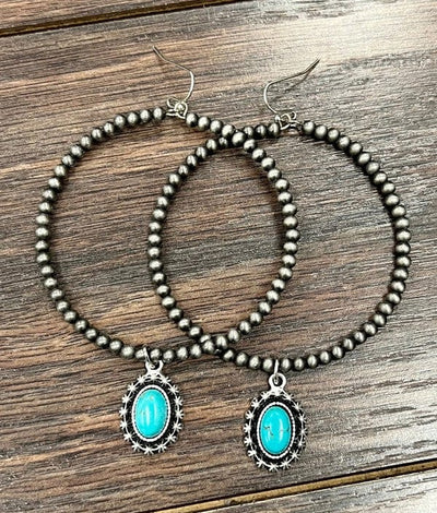Navajo Pearl And Oval Natural Turquoise Hoop Earrings - Infinity Raine